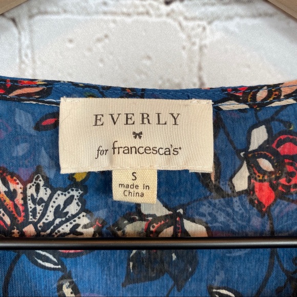 EVERLY Boho Lace Up Peasant Top S Blue - Picture 4 of 7